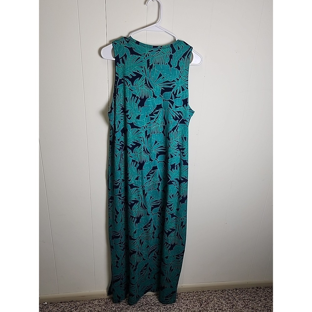 Lands End Womens Sleeveless Maxi Dress Teal Multi Palm Green L - Picture 5 of 8